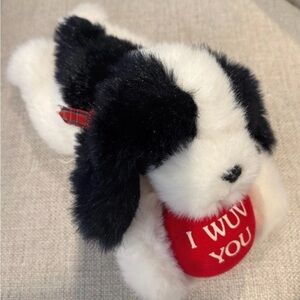Russ Plush Black and White Dog with Red Heart